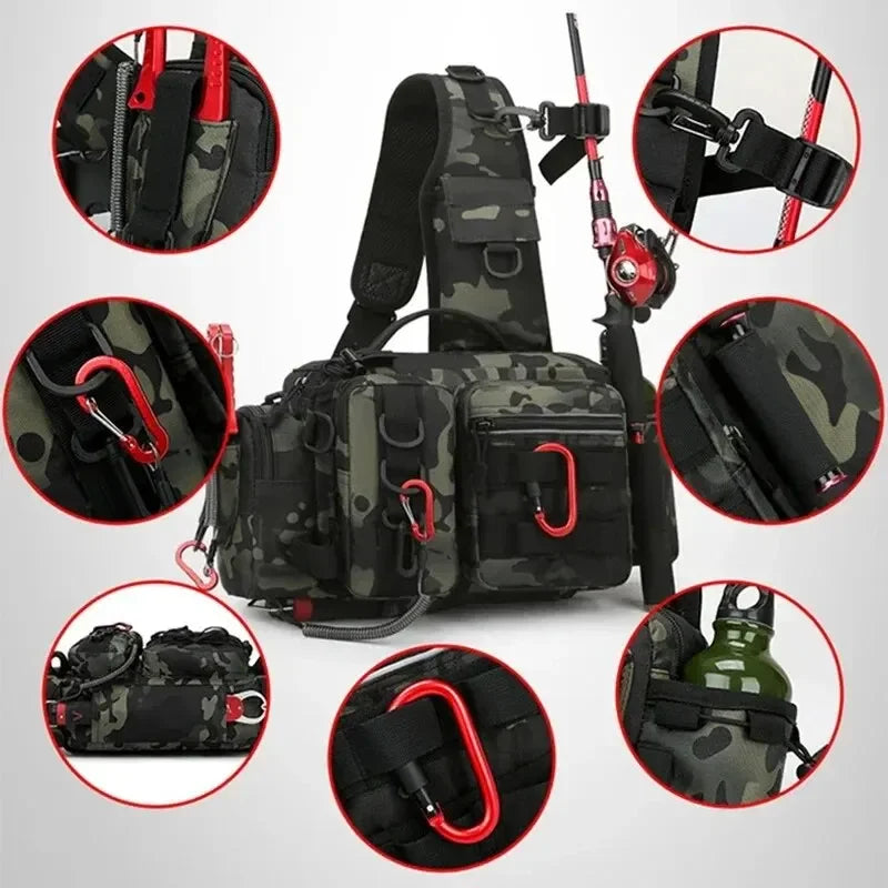 Mochila Tática de Pesca 3 em 1 — Organize Seus Equipamentos com Estilo e Leve Sua Vara nas Costas sem Complicações!