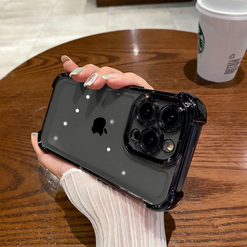 Elegância Transparente com Toque Colorido – Capa Dura Antichoque com Proteção nos 4 Cantos para iPhone 12 a 16