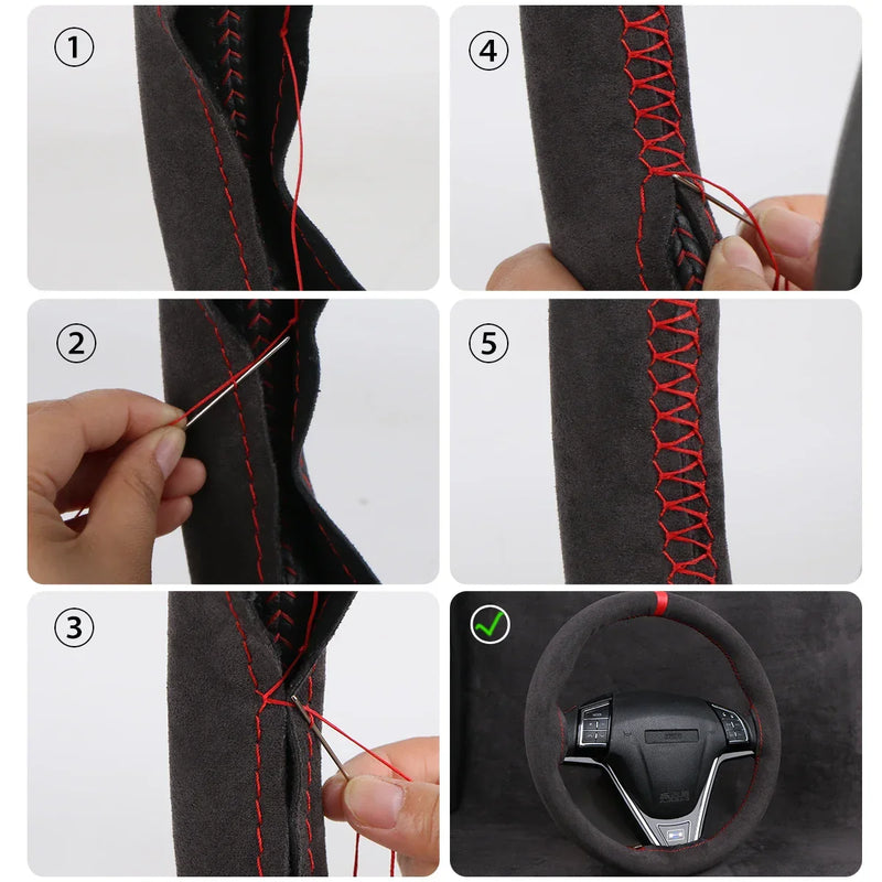 Transforme Seu Volante com Estilo: Capa Universal de Camurça com Costura à Mão para um Toque Luxuoso e Antiderrapante!