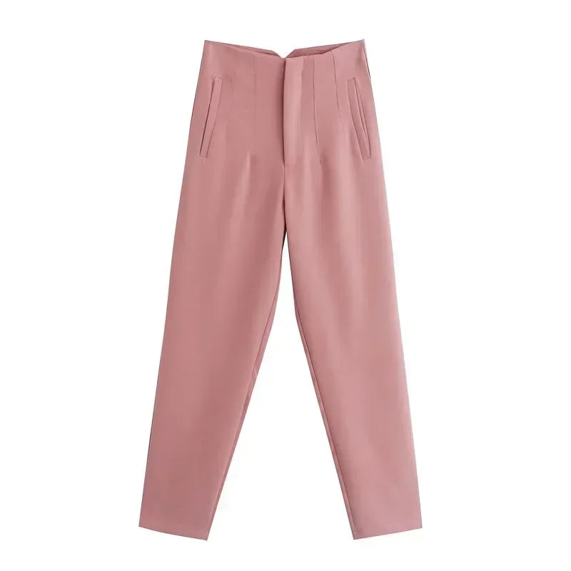 Calça Feminina Skinny de Cintura Alta – Estilo Streetwear com Detalhes Sofisticados para o Escritório e Outono