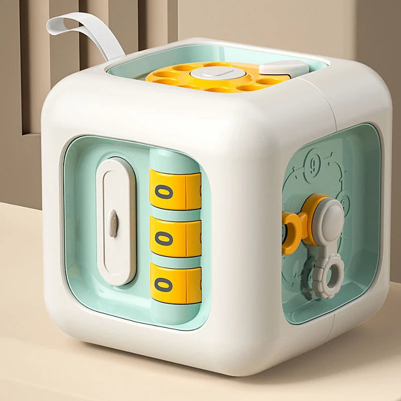 Descubra o Cubo 6 em 1 — o brinquedo sensorial que estimula a curiosidade, coordenação e aprendizado do seu bebê de forma divertida e educativa!