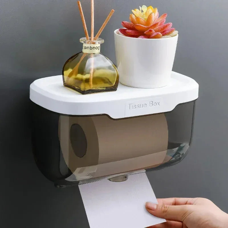 Transforme Seu Banheiro: Suporte de Papel Higiênico à Prova d’Água com Prateleira Funcional e Design Inteligente!