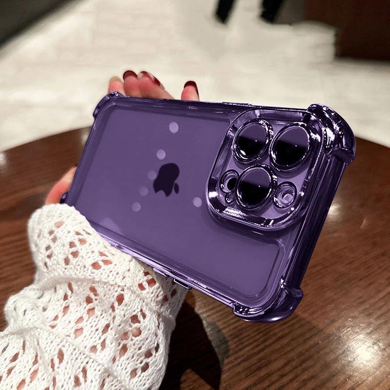 Elegância Transparente com Toque Colorido – Capa Dura Antichoque com Proteção nos 4 Cantos para iPhone 12 a 16