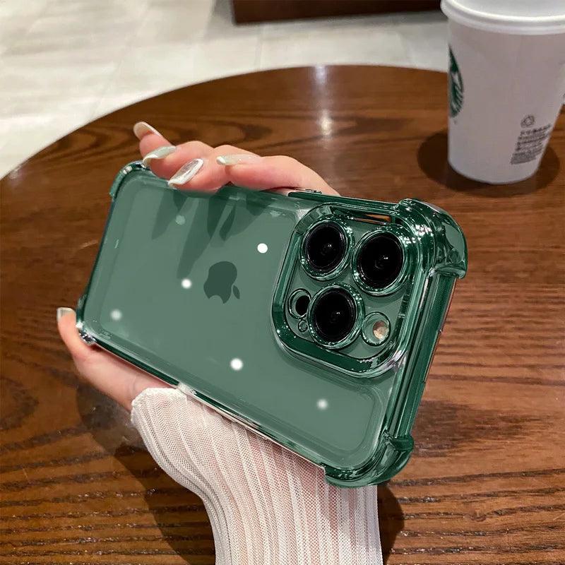 Elegância Transparente com Toque Colorido – Capa Dura Antichoque com Proteção nos 4 Cantos para iPhone 12 a 16