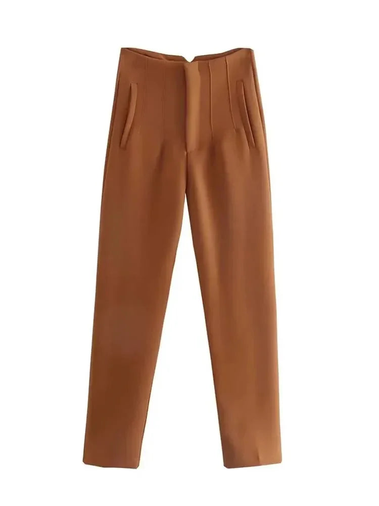 Calça Feminina Skinny de Cintura Alta – Estilo Streetwear com Detalhes Sofisticados para o Escritório e Outono