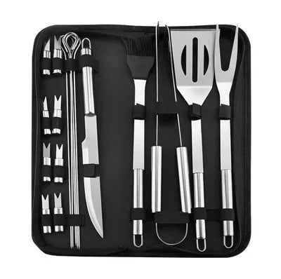 Kit de Churrasco em Aço Inoxidável – Completo, Portátil e Perfeito para Assados ao Ar Livre!