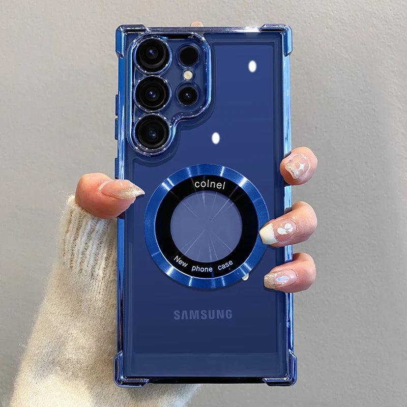 Capa Magnética de Luxo com Revestimento Premium e Proteção de Lente – Compatível com Samsung S23/S24/S25 Ultra, Plus e Note 20
