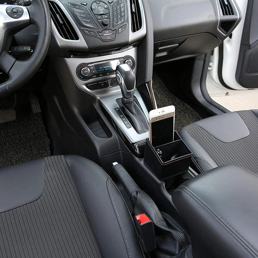Organização Inteligente no Seu Carro: Porta Objetos de Couro com Suporte de Porta Copos - Armazena Moedas, Celular, Chaves e Muito Mais!