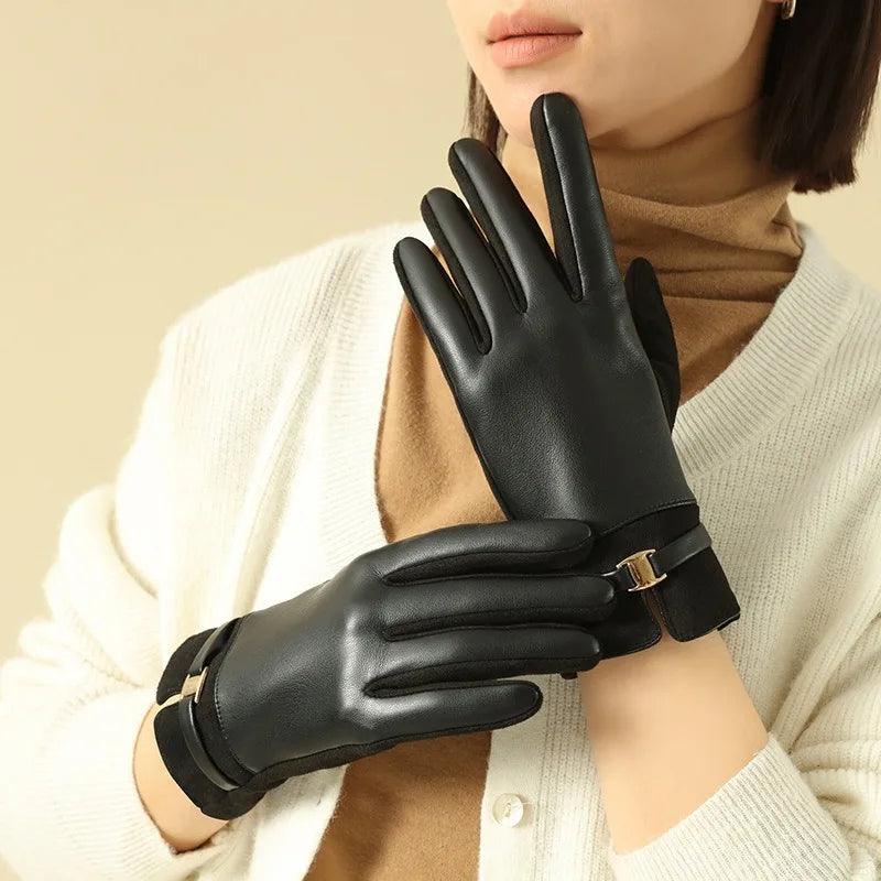 Luvas Femininas de Inverno em Couro e Camurça – Elegância, Estilo Business e Tecnologia Touch com Proteção Contra o Frio e Água