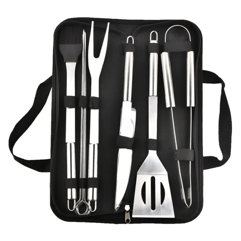 Kit de Churrasco em Aço Inoxidável – Completo, Portátil e Perfeito para Assados ao Ar Livre!