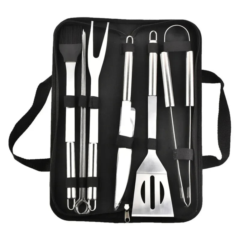 Kit de Churrasco em Aço Inoxidável – Completo, Portátil e Perfeito para Assados ao Ar Livre!
