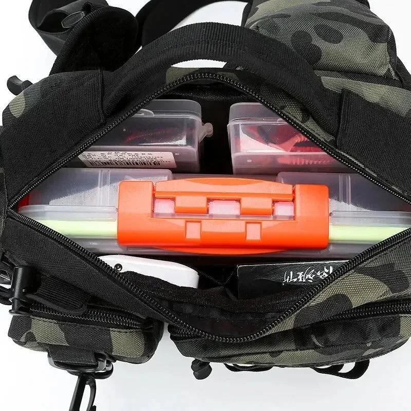 Mochila Tática de Pesca 3 em 1 — Organize Seus Equipamentos com Estilo e Leve Sua Vara nas Costas sem Complicações!