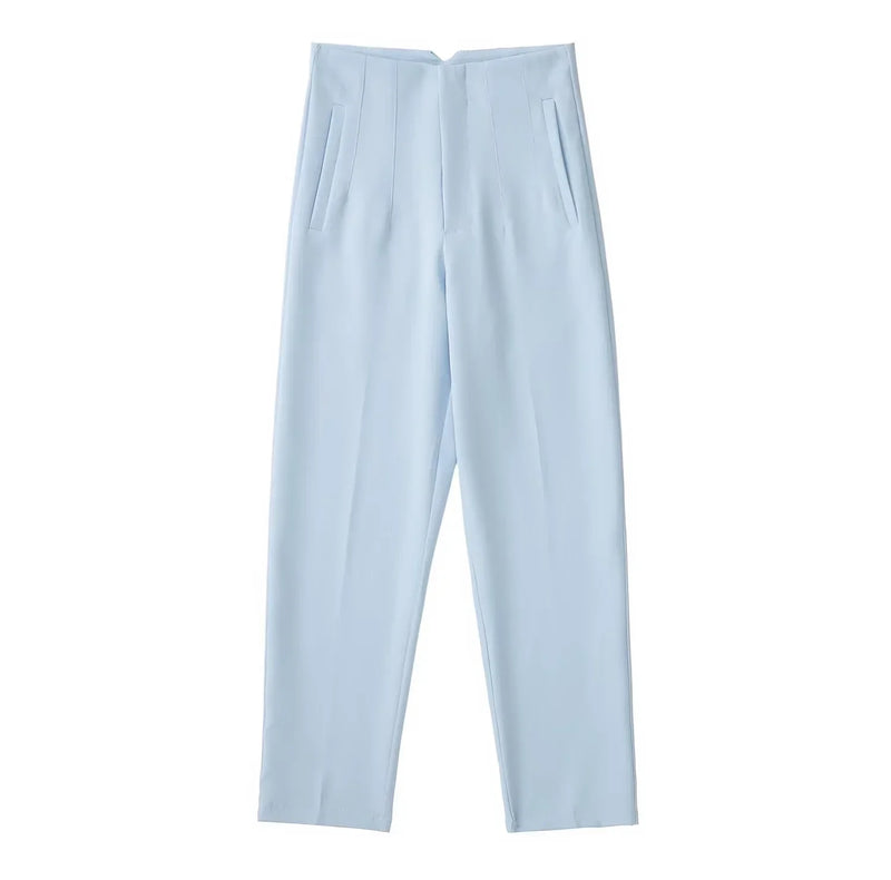 Calça Feminina Skinny de Cintura Alta – Estilo Streetwear com Detalhes Sofisticados para o Escritório e Outono