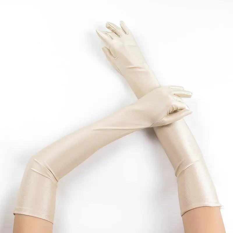 Estilo Que Alonga: Luvas Femininas Longas com Proteção Solar e Toque Suave para Eventos e Performances