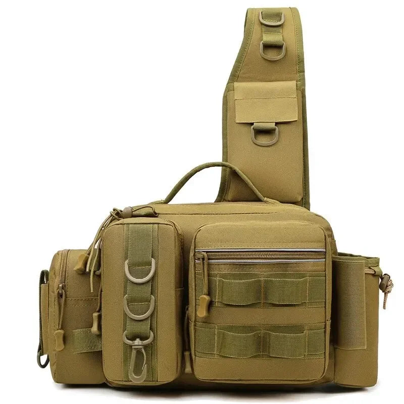 Mochila Tática de Pesca 3 em 1 — Organize Seus Equipamentos com Estilo e Leve Sua Vara nas Costas sem Complicações!