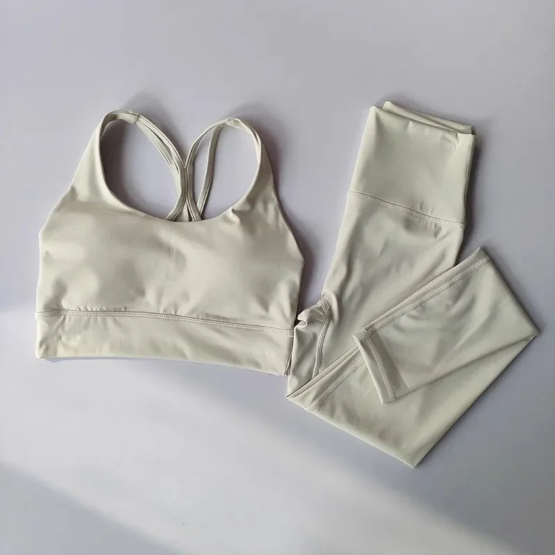 Conjunto de Yoga 2 em 1 para Mulheres: Cintura Alta + Top Cropped Respirável — O Look Fitness que Une Conforto, Estilo e Performance no Treino!