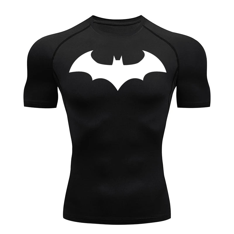 Supere Seus Limites com Estilo: Camiseta Compressão Masculina Imagem Morcego– Secagem Rápida, Alta Performance e Visual Imbatível!
