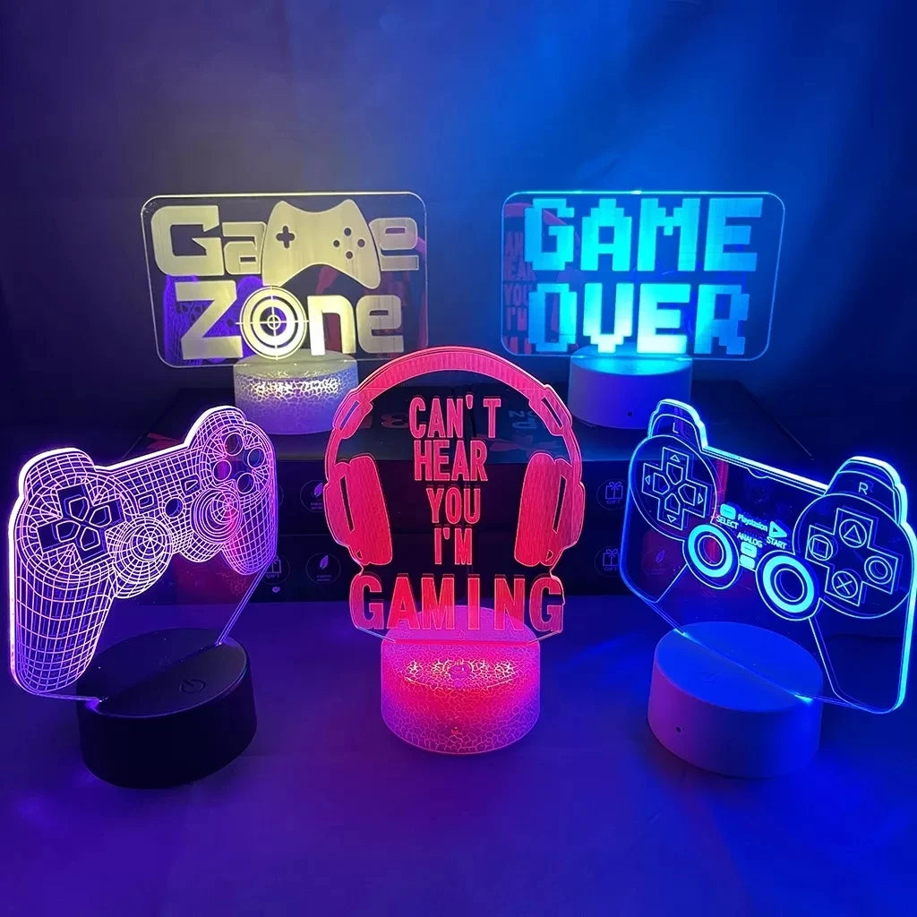 A Lâmpada Gamer 3D Que Transforma Qualquer Quarto em Uma Sala de Jogos com Estilo RGB Incrível!