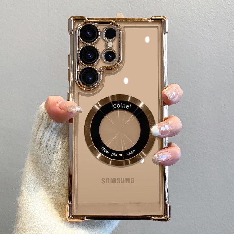 Capa Magnética de Luxo com Revestimento Premium e Proteção de Lente – Compatível com Samsung S23/S24/S25 Ultra, Plus e Note 20