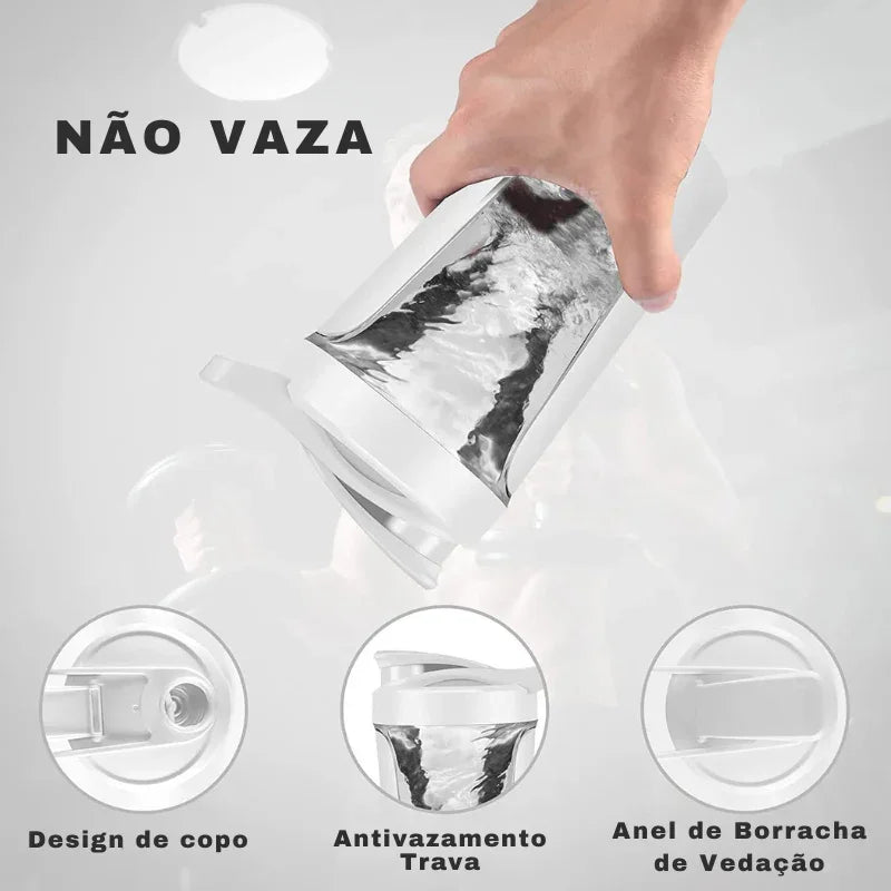 Leve, Misture e Beba Onde Quiser: Copo Elétrico Portátil 350ml Ideal para Proteínas, Viagens e Rotina Agitada!