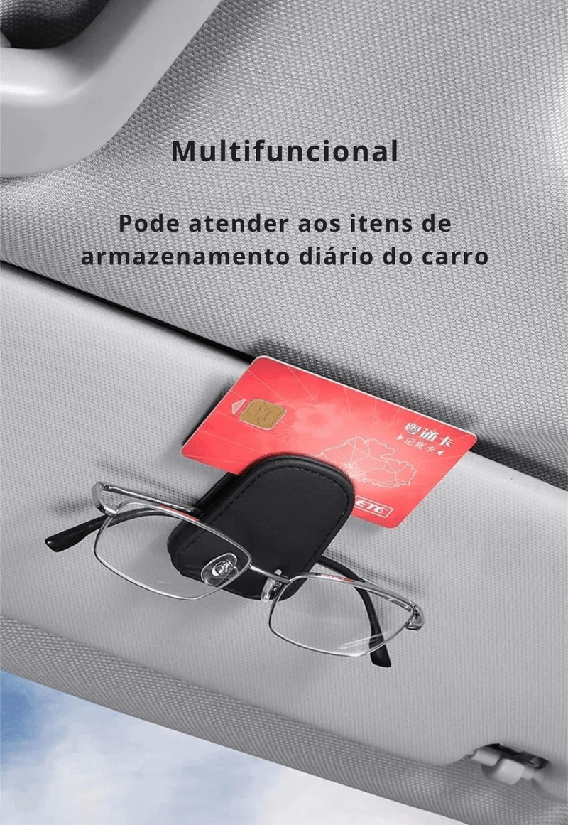Organização com Estilo: Suporte Magnético de Couro para Óculos no Quebra Sol do Carro – Prático, Elegante e Universal!