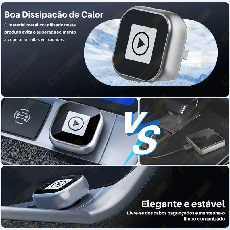 Mini Adaptador CarPlay & Android Auto Sem Fio – USB Plug & Play Universal para Diversos Modelos de Carros