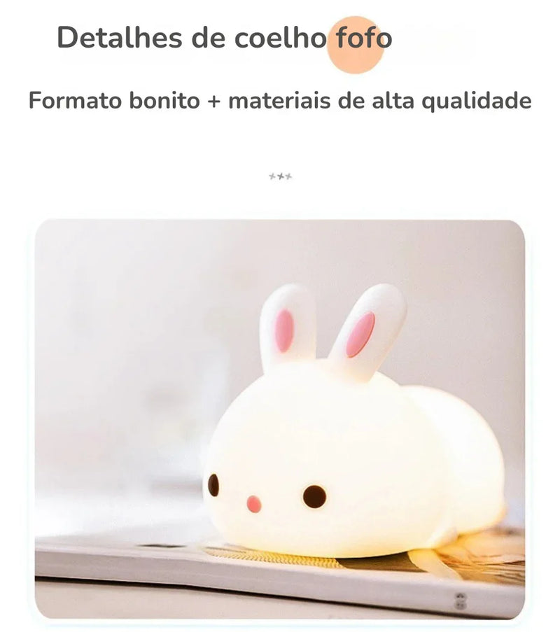 Descubra a Magia do Toque: Luminária Coelho de Silicone com 16 Cores RGB — Recarregável via USB, Macia, Divertida e Perfeita para Encantar Crianças em Qualquer Ocasião!