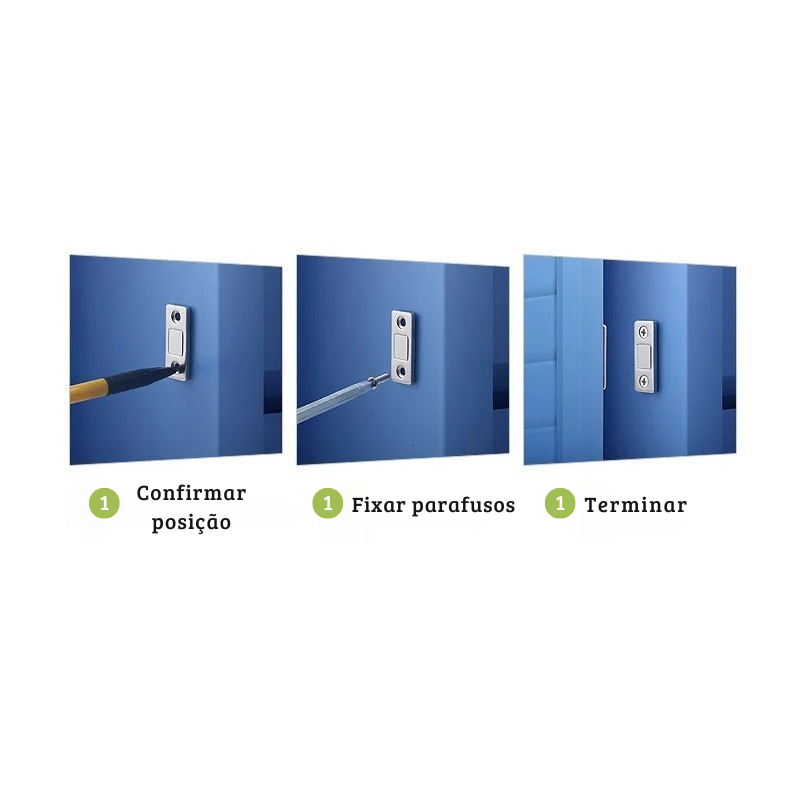 Fechamento Invisível e Seguro: Kit com 2 Travas Magnéticas para Portas de Armário – Fixação Discreta e Eficiente com Parafusos Inclusos!