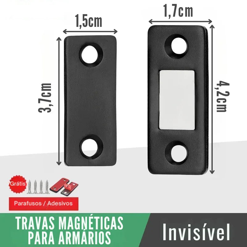 Fechamento Invisível e Seguro: Kit com 2 Travas Magnéticas para Portas de Armário – Fixação Discreta e Eficiente com Parafusos Inclusos!