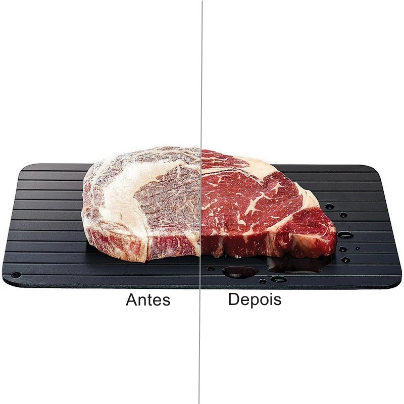 Bandeja de Descongelamento Rápido em Alumínio: descongele carnes, peixes e alimentos com total praticidade na sua cozinha!