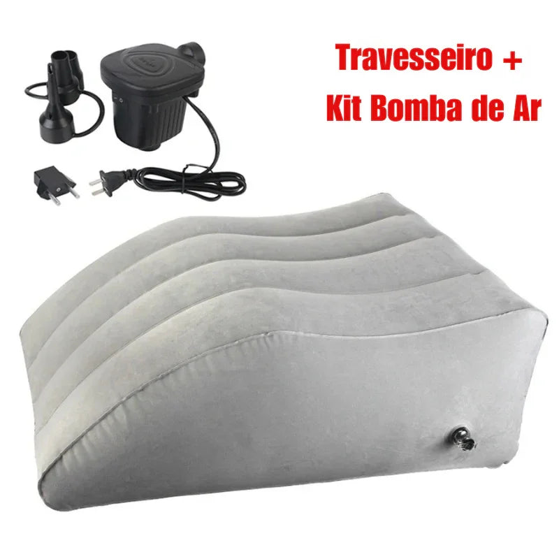 Leve Conforto para Onde For: Travesseiro/Almofada Inflável para Pernas, Pés, Viagens, Acampamentos e Bomba Elétrica 220V