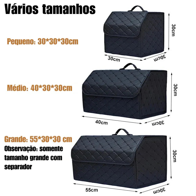 Organização Inteligente no Porta-Malas: Caixa Dobrável de Couro com Alta Capacidade – Armazene Tudo com Estilo e Praticidade!
