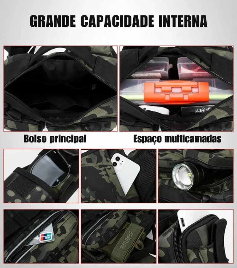 Mochila Tática de Pesca 3 em 1 — Organize Seus Equipamentos com Estilo e Leve Sua Vara nas Costas sem Complicações!
