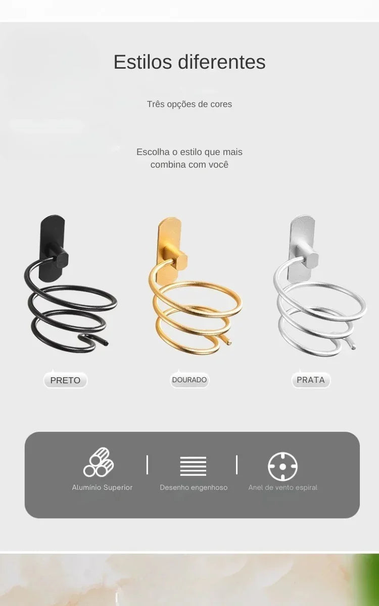Suporte de Parede em Alumínio Funil para Secador – Organização Inteligente e Estilo Sofisticado para Seu Banheiro!