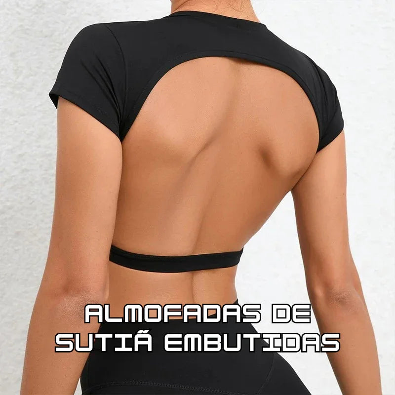 Top Fitness Feminino: Respirável, Estiloso e Aberto nas Costas – Liberdade Total para Seus Treinos!
