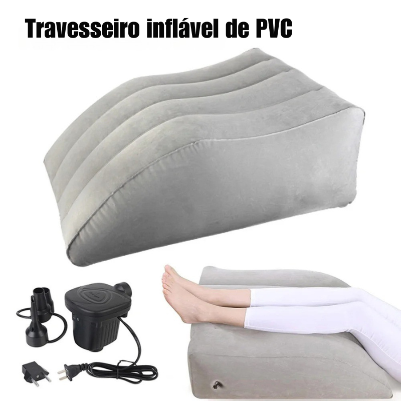 Leve Conforto para Onde For: Travesseiro/Almofada Inflável para Pernas, Pés, Viagens, Acampamentos e Bomba Elétrica 220V