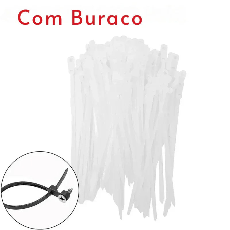 Organização Inteligente em Cada Fio: Abraçadeiras de Nylon com Furo para Parafuso – Fixação Rápida e Segura para Seus Cabos!