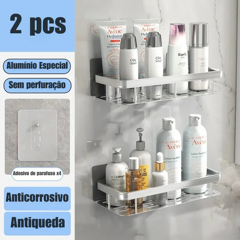 Transforme Seu Banheiro em Minutos: Prateleira de Alumínio Sem Furo para Organização Inteligente e Sofisticada! 🛁✨