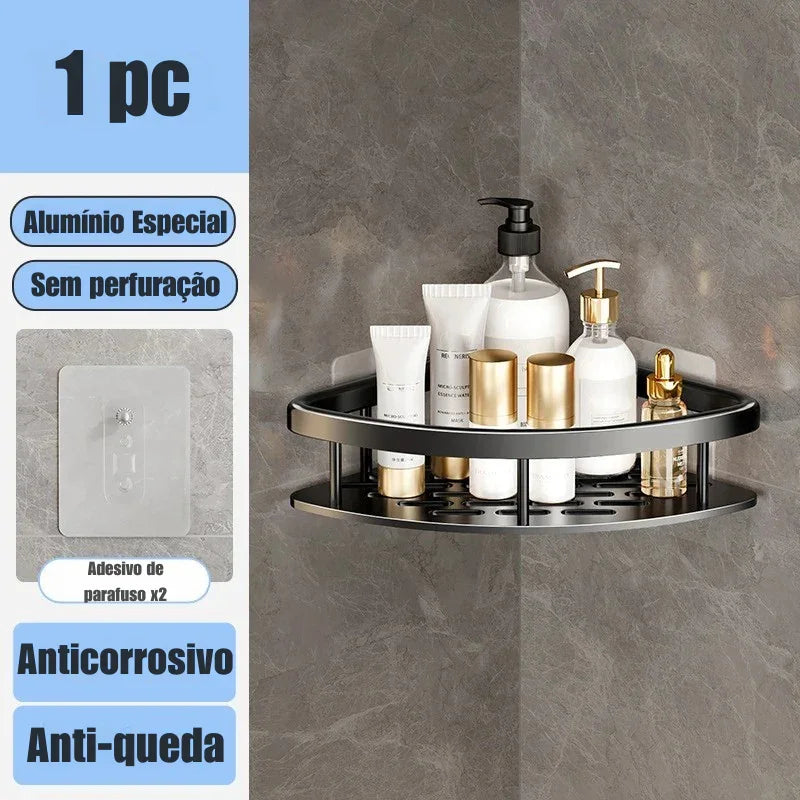 Transforme Seu Banheiro em Minutos: Prateleira de Alumínio Sem Furo para Organização Inteligente e Sofisticada! 🛁✨