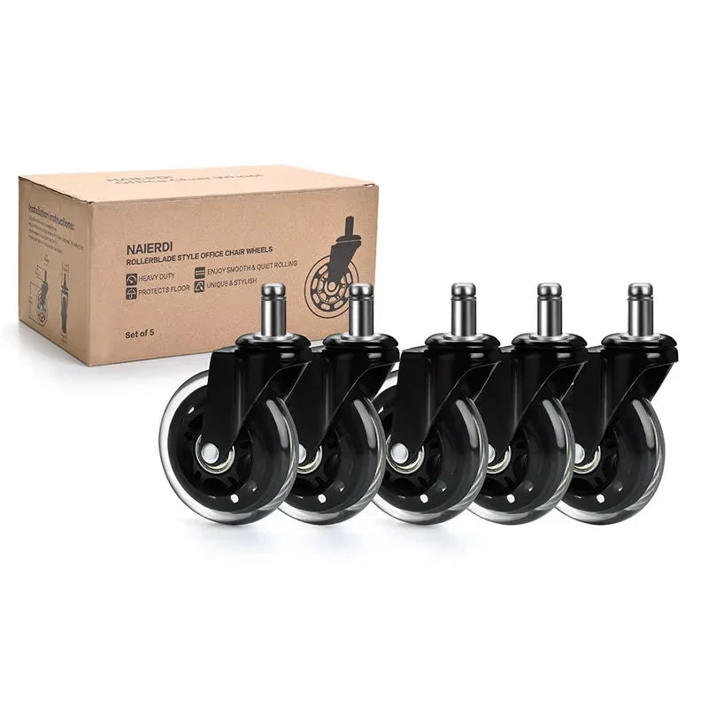 Kit 5 Rodas Premium para Cadeira de Escritório – Rodas de Borracha Giratórias, Silenciosas e Anti arranhões, em 2 Tamanhos para Substituição Fácil e Segura!