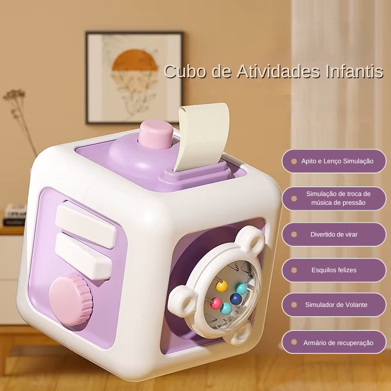 Descubra o Cubo 6 em 1 — o brinquedo sensorial que estimula a curiosidade, coordenação e aprendizado do seu bebê de forma divertida e educativa!