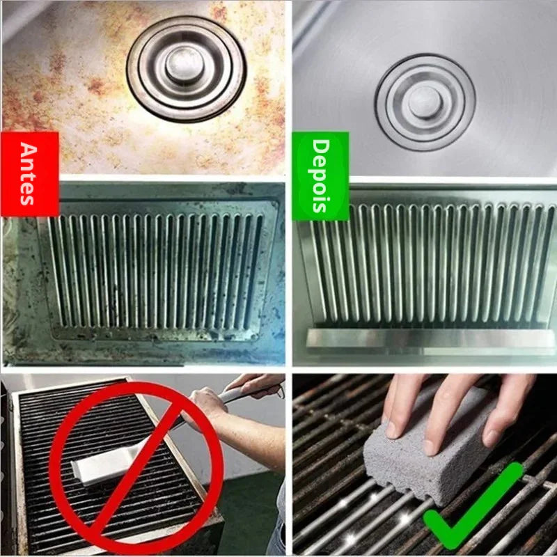 Escova de Pedra para Churrasqueira – Limpeza Profunda e Sem Esforço para Grelhas, Cozinha ao Ar Livre e Acessórios de Churrasco!