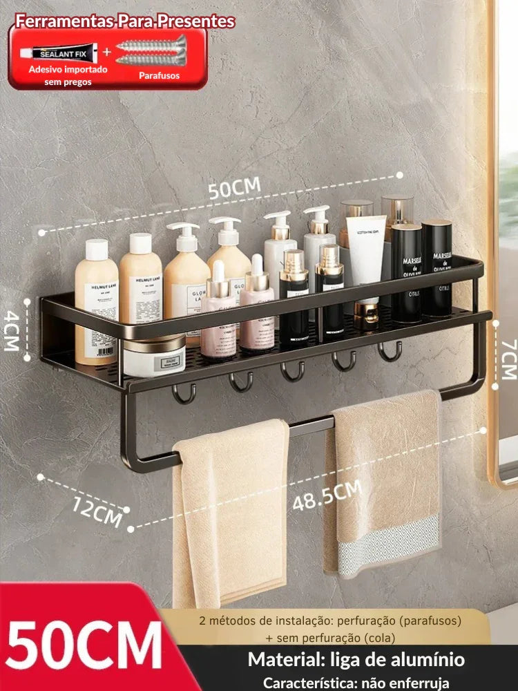 Transforme Seu Banheiro em Minutos: Suporte de Parede de Alumínio para Organização com Estilo e Praticidade!