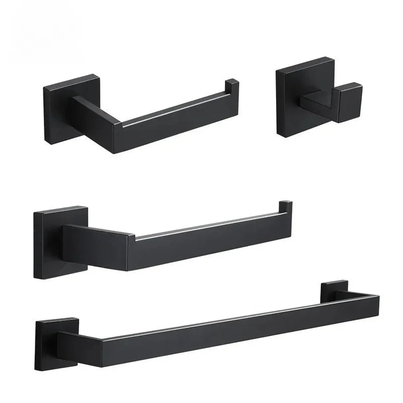 Upgrade Sofisticado no Seu Banheiro: Kit de Acessórios em Aço Inoxidável Preto Fosco com Toalheiro, Suporte de Papel, Ganchos e Mais!