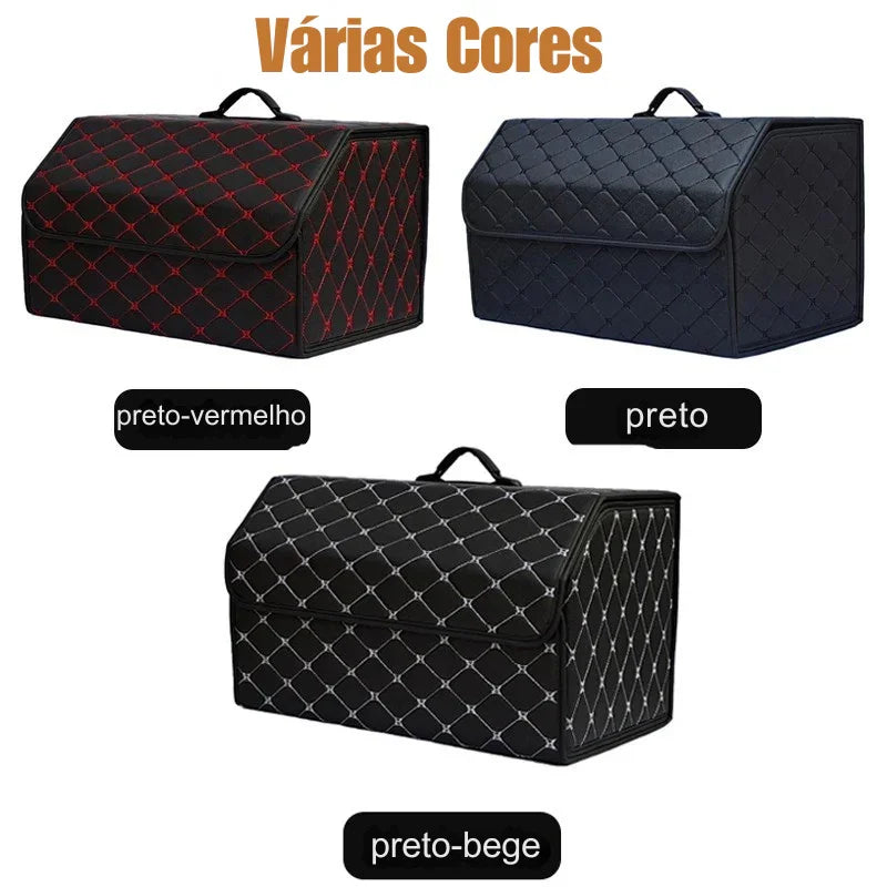Organização Inteligente no Porta-Malas: Caixa Dobrável de Couro com Alta Capacidade – Armazene Tudo com Estilo e Praticidade!