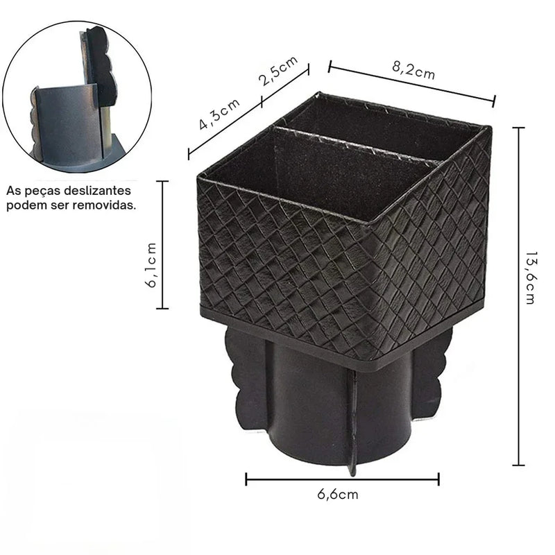 Organização Inteligente no Seu Carro: Porta Objetos de Couro com Suporte de Porta Copos - Armazena Moedas, Celular, Chaves e Muito Mais!