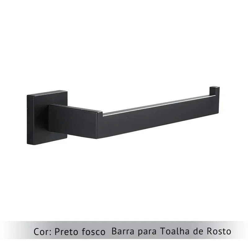 Upgrade Sofisticado no Seu Banheiro: Kit de Acessórios em Aço Inoxidável Preto Fosco com Toalheiro, Suporte de Papel, Ganchos e Mais!