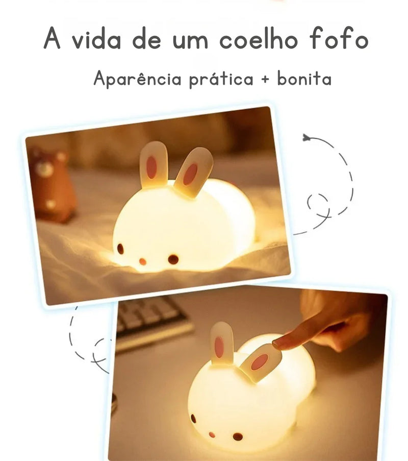 Descubra a Magia do Toque: Luminária Coelho de Silicone com 16 Cores RGB — Recarregável via USB, Macia, Divertida e Perfeita para Encantar Crianças em Qualquer Ocasião!