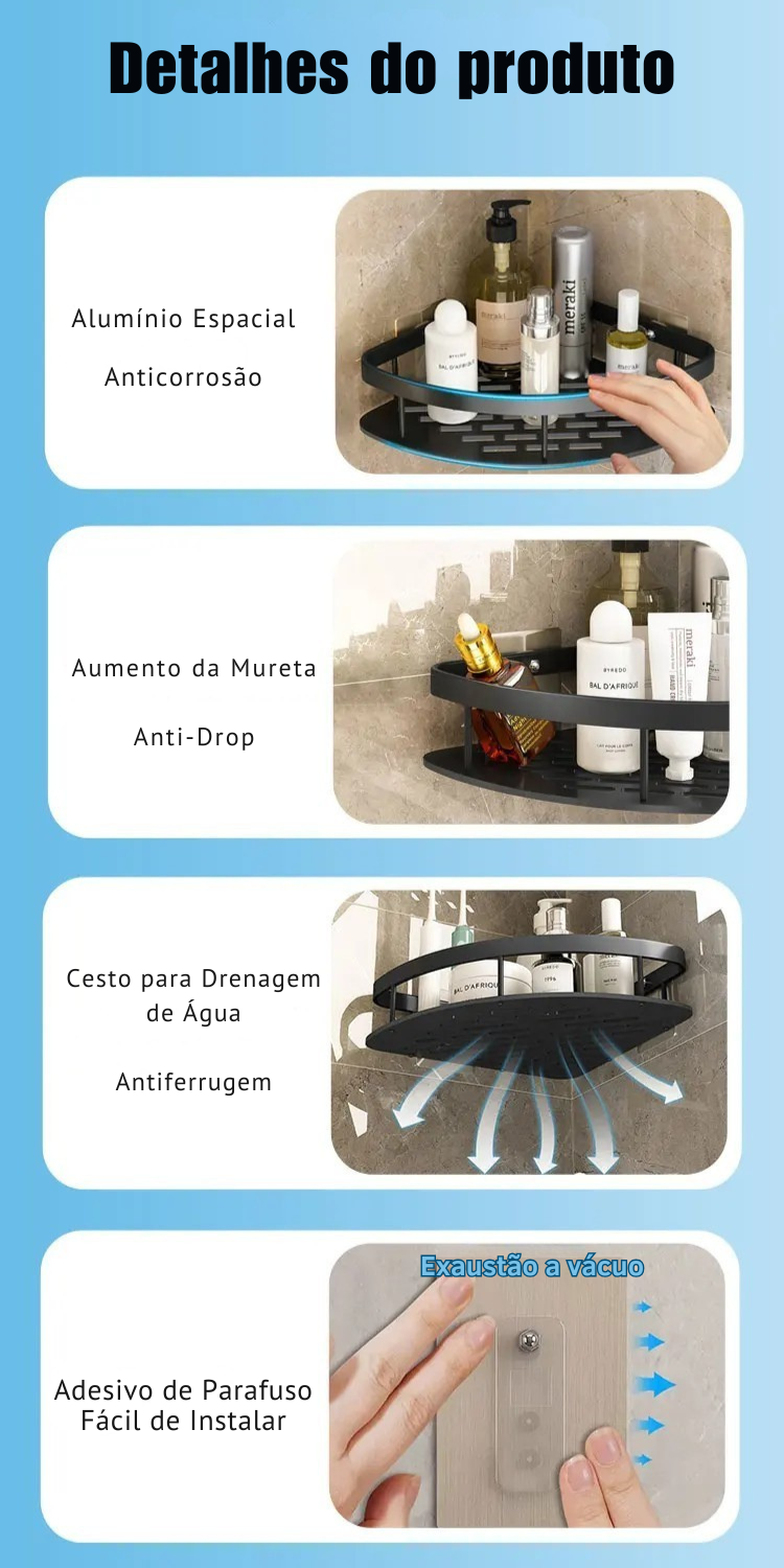 Transforme Seu Banheiro em Minutos: Prateleira de Alumínio Sem Furo para Organização Inteligente e Sofisticada! 🛁✨