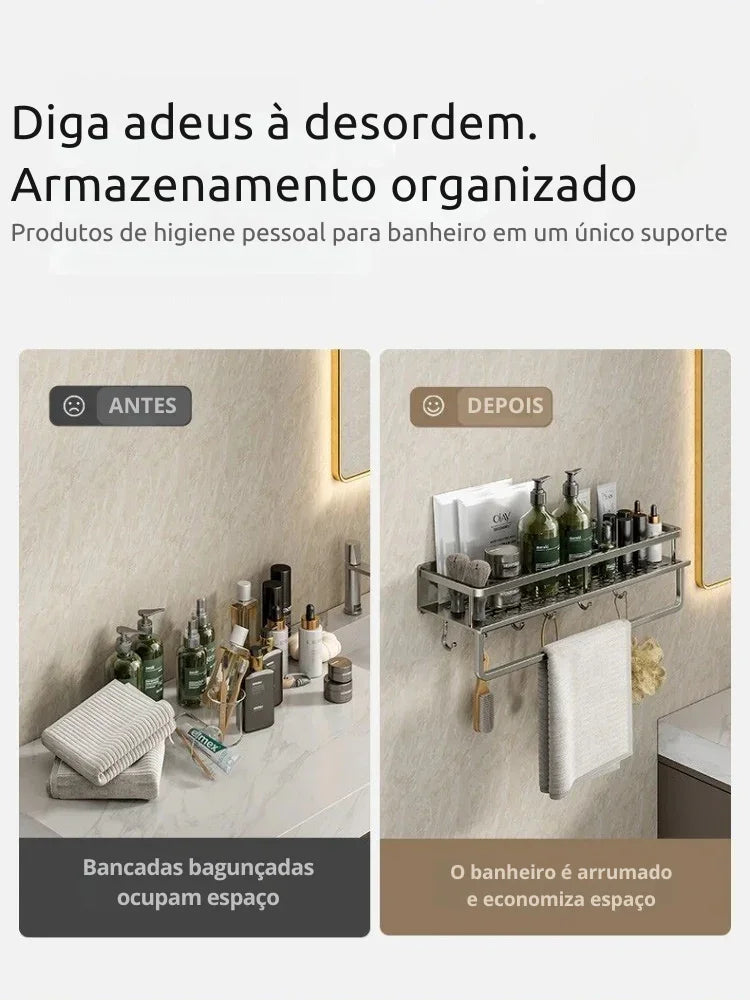 Transforme Seu Banheiro em Minutos: Suporte de Parede de Alumínio para Organização com Estilo e Praticidade!